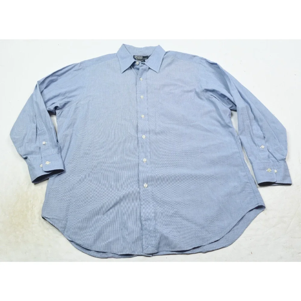 Vintage Polo Ralph Lauren Andrew Shirt Mens 16.5 Blue Plaid Long Sleeve Classic